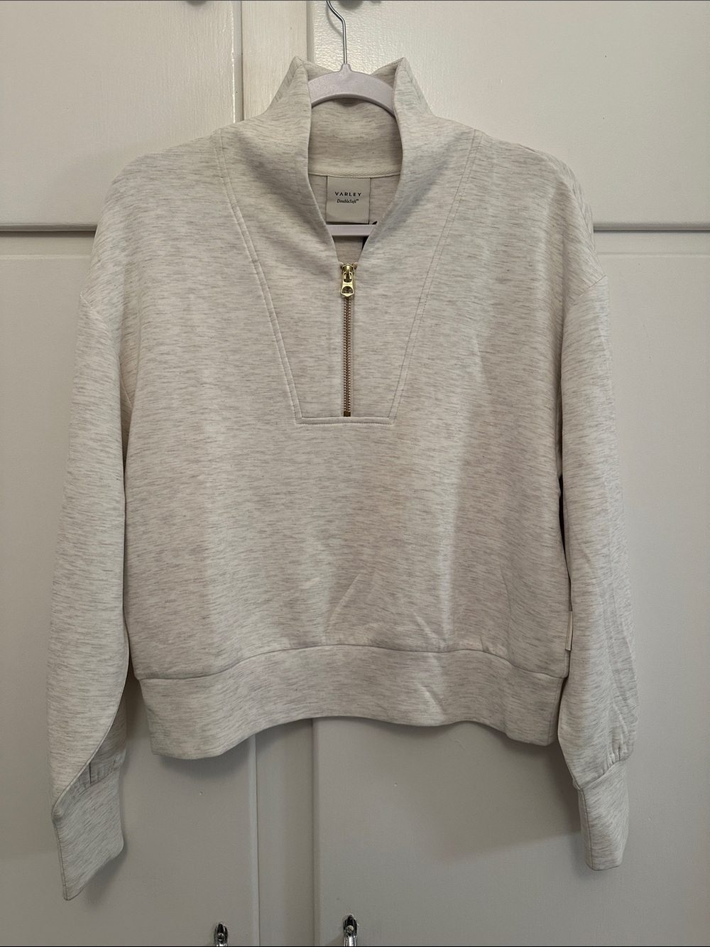 NWT Varley DoubleSoft Davidson Sweat Half Zip Sweatshirt Cream Ivory